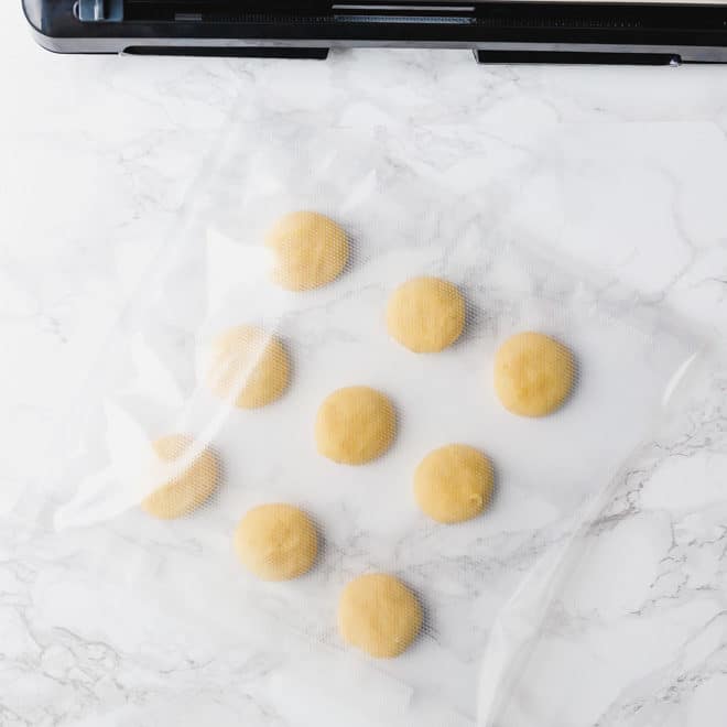 Unbaked low-carb sugar cookies in a Foodsaver® bag