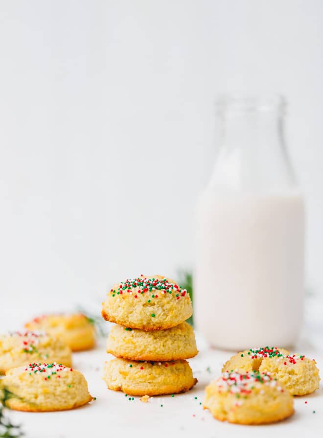 Low-carb sugar cookies stacked on top of each other
