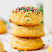 Keto sugar cookies stacked on top of each other