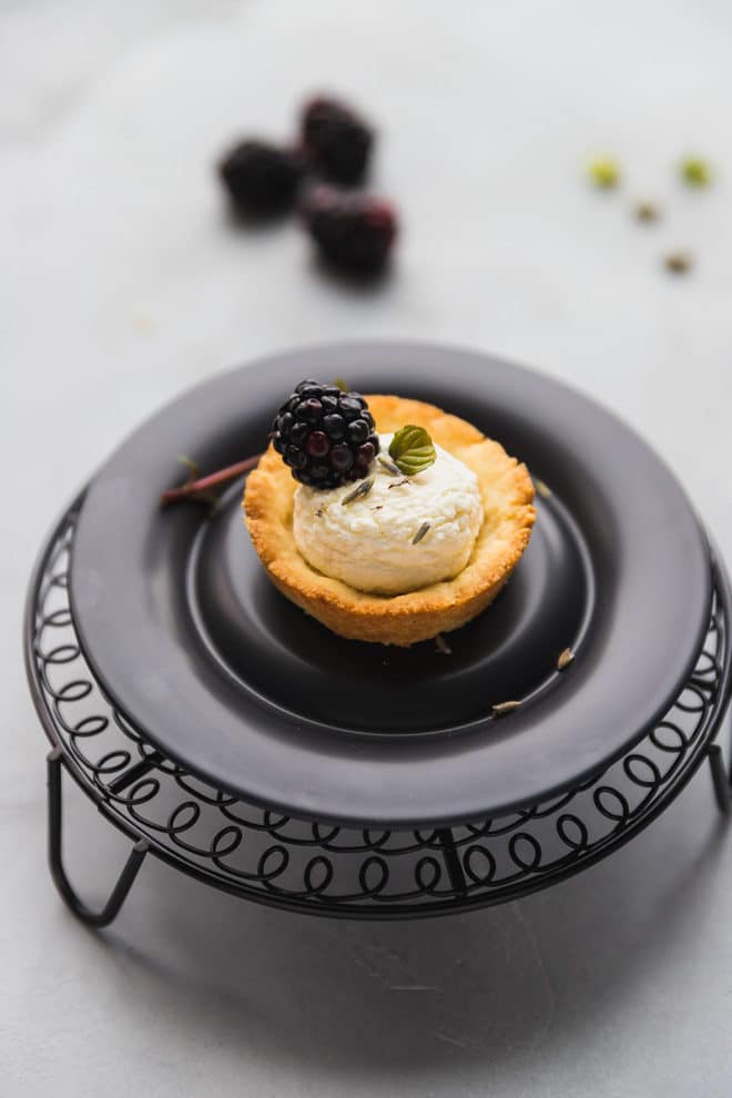 Low-Carb Lavender Blackberry Tarts on a plate