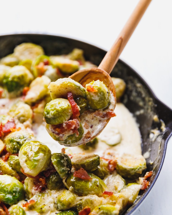 Cheesy Creamy Brussel Sprouts With Bacon - Cooking LSL