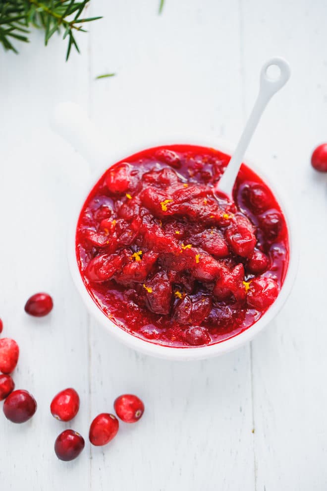 Sugar-free cranberry sauce in a white bowl