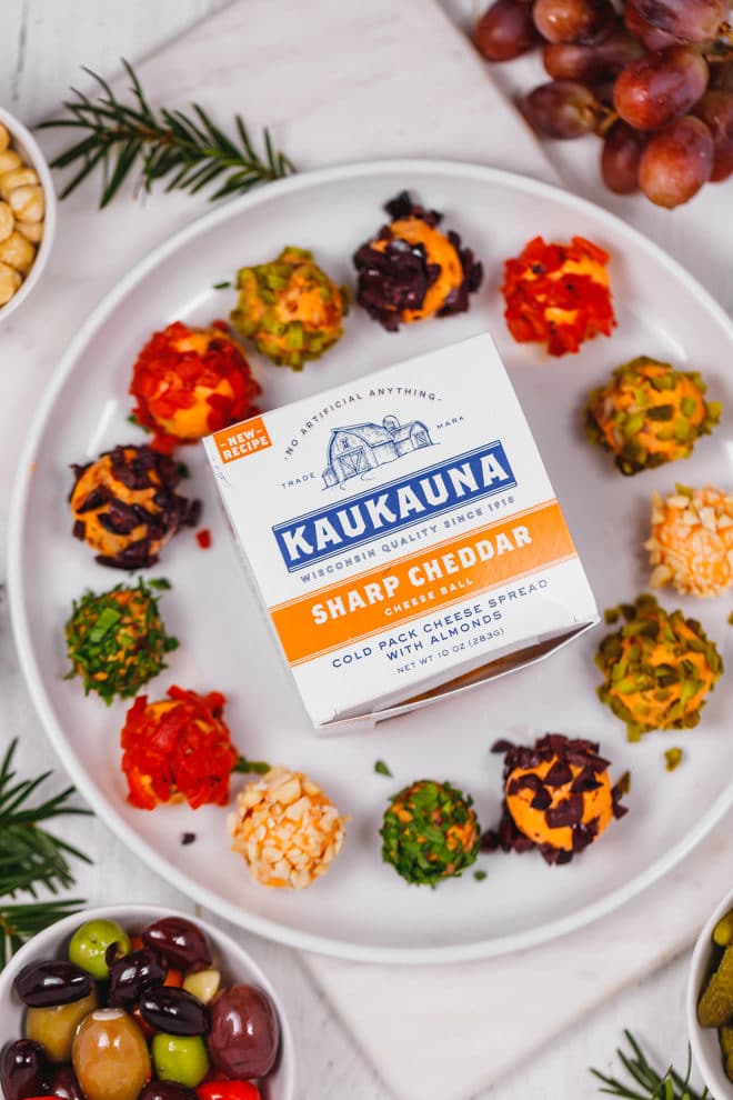 Kaukauna® mini cheese balls on a platter