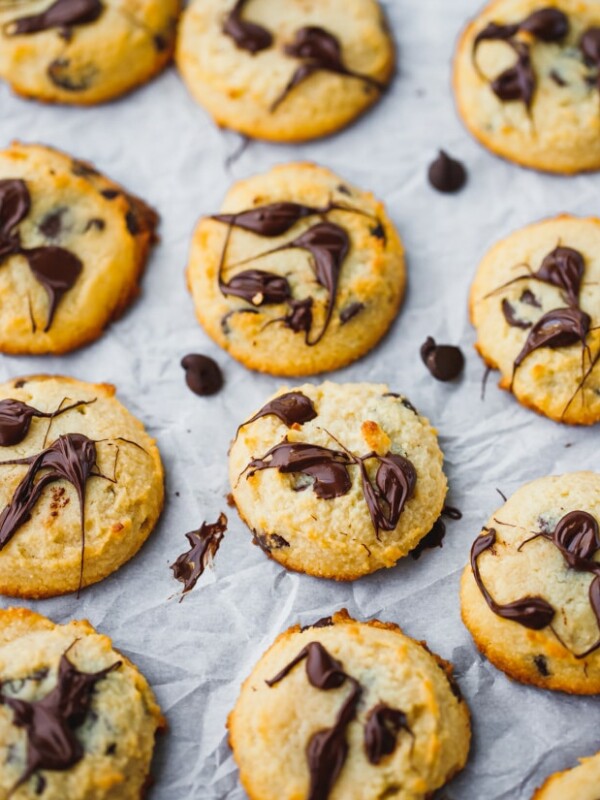 Keto Chocolate Chip Cookies On Parchment Paper