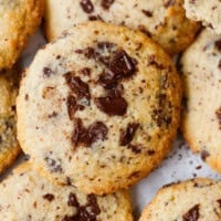 Homemade low-carb chocolate chip cookies with almond flour and chopped dark chocolate chunks