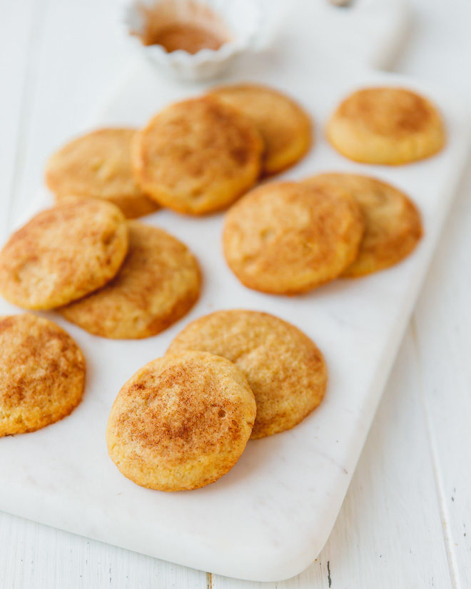Snickerdoodle cookies on a marble board