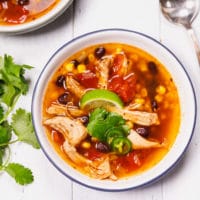 Chicken tortilla soup in a bowl
