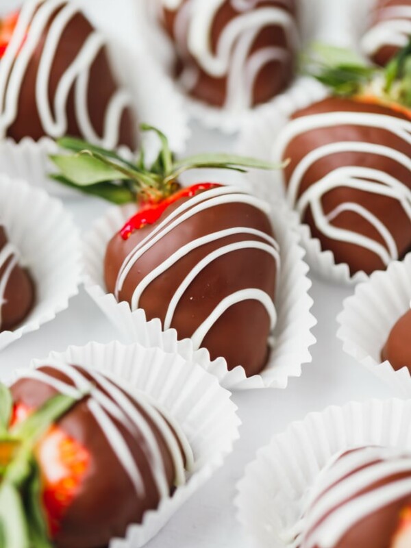 Chocolate dipped strawberries on paper liners