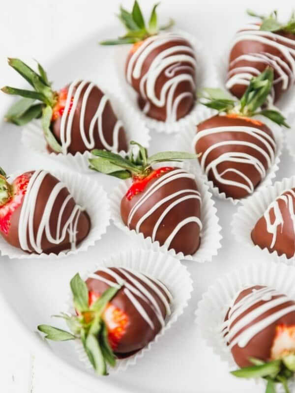 chocolate dipped strawberries on a plate