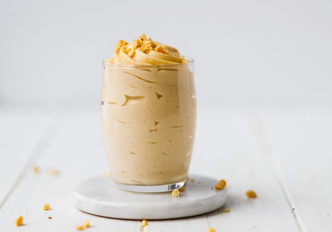 Keto peanut butter mousse in a small glass