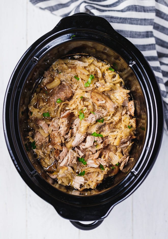 Pork with sauerkraut in a crock pot