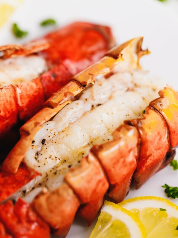 The Best Broiled Lobster Tail on a baking sheet