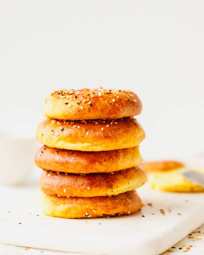 Keto bagels stacked on top of each other