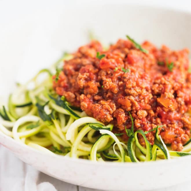 Low-carb bolognese in bowl