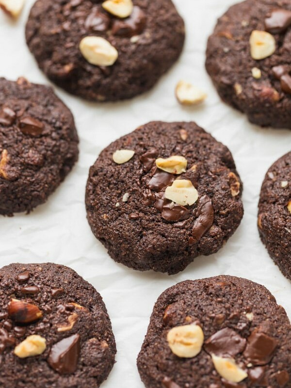 Keto chocolate cookies on parchment paper