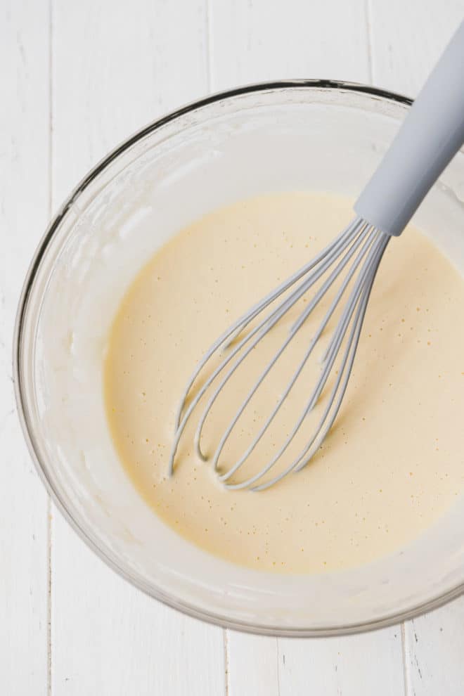 Yeast waffles recipe batter in a clear bowl