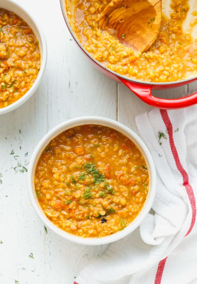 Red lentil soup recipe in a bowl