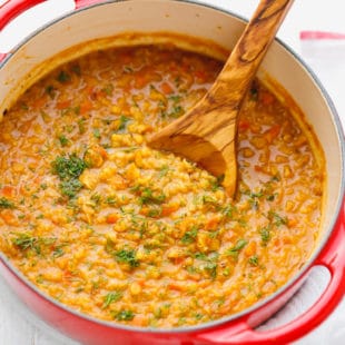 Red lentil soup in a pot