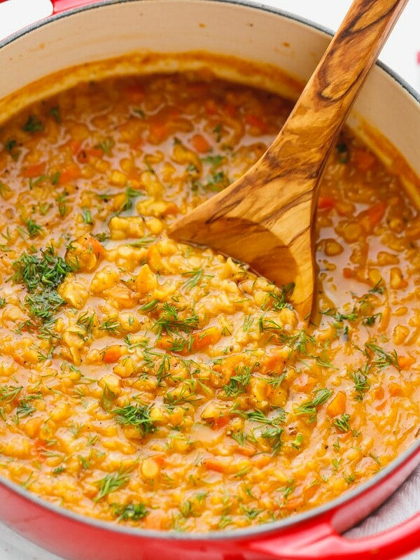 Red lentil soup in a pot