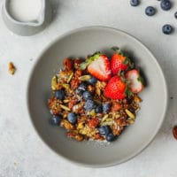 Keto granola with berries in a bowl