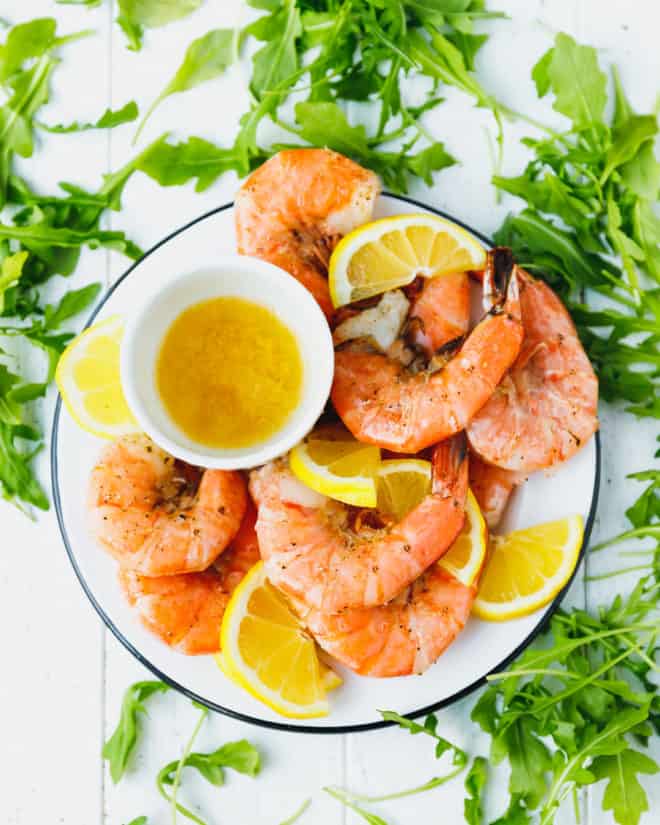 A plate with jumbo shrimp