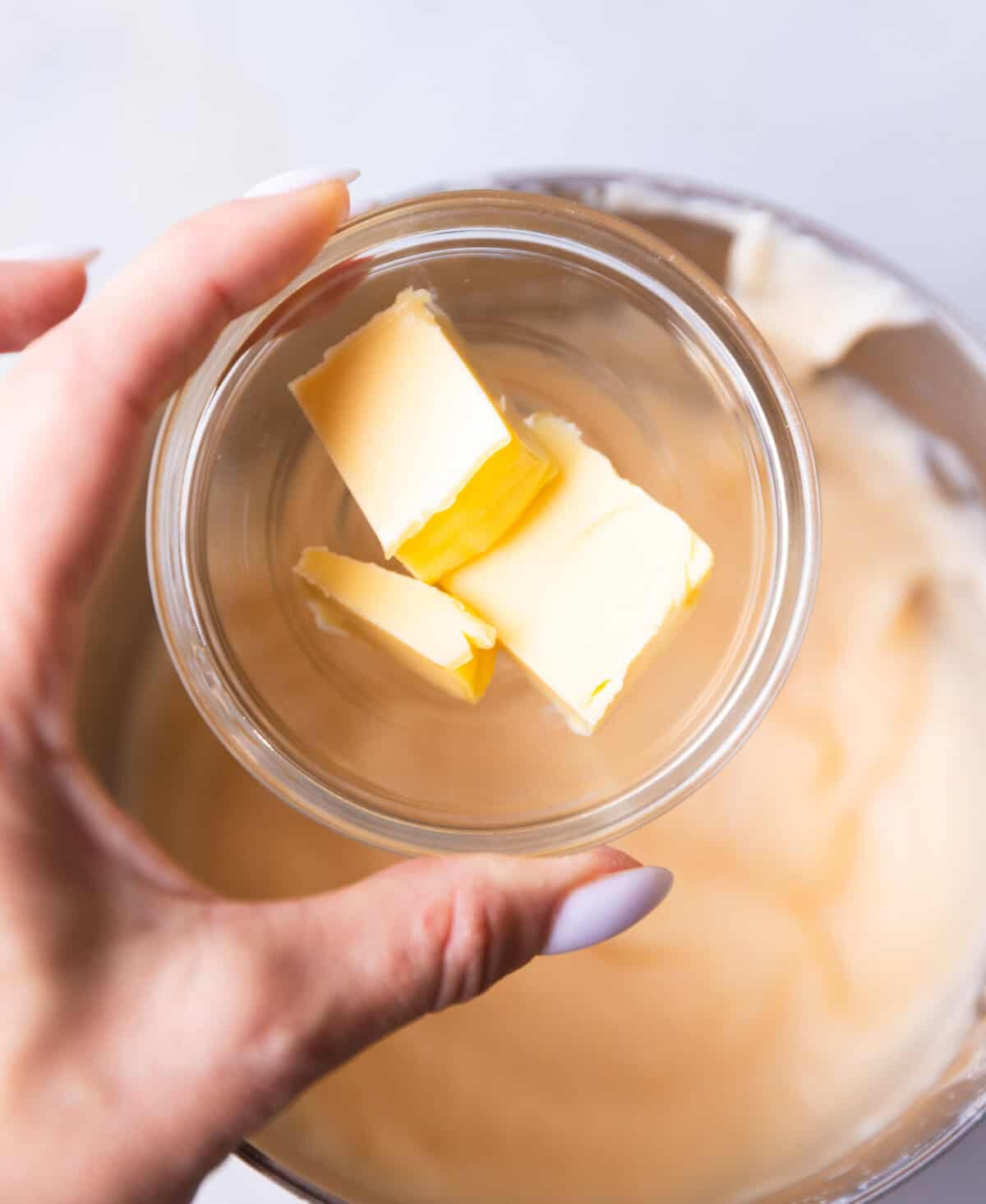 Adding butter to cooked homemade custard