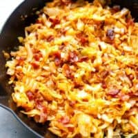 Golden brown bacon and cabbage in a pan