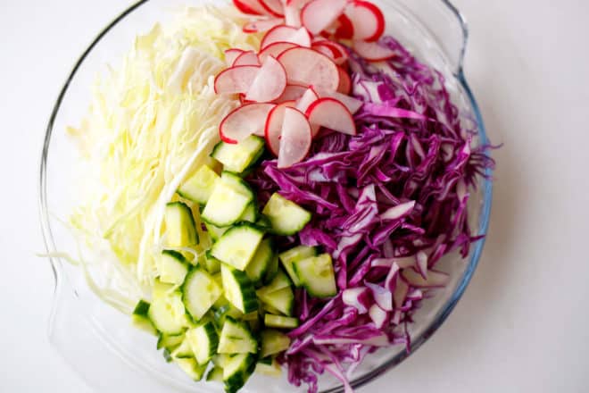 Ingredients for Keto cabbage salad in a bowl