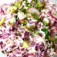 Keto cabbage salad in a white bowl