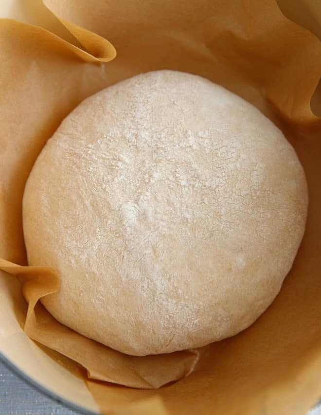 A bread shaped into a bowl before baking