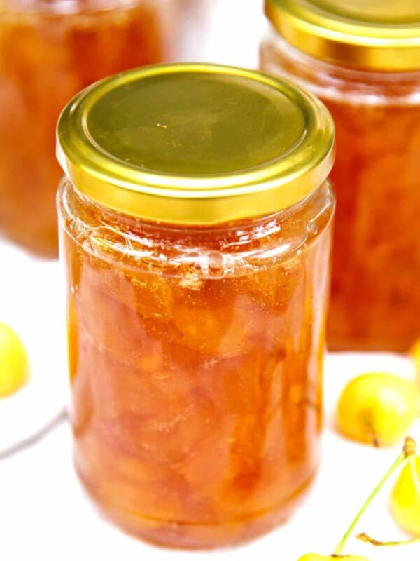 Rainier cherry jam in a jar