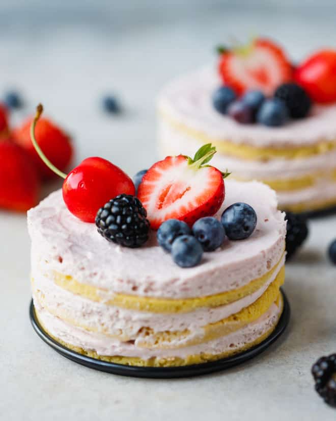 Keto sponge cake with pink mousse