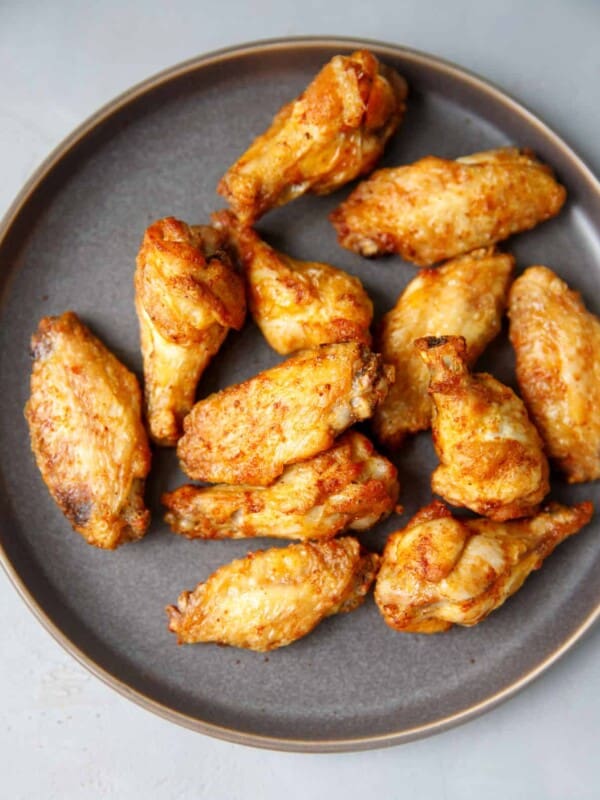 Air fryer chicken wings on a gray plate