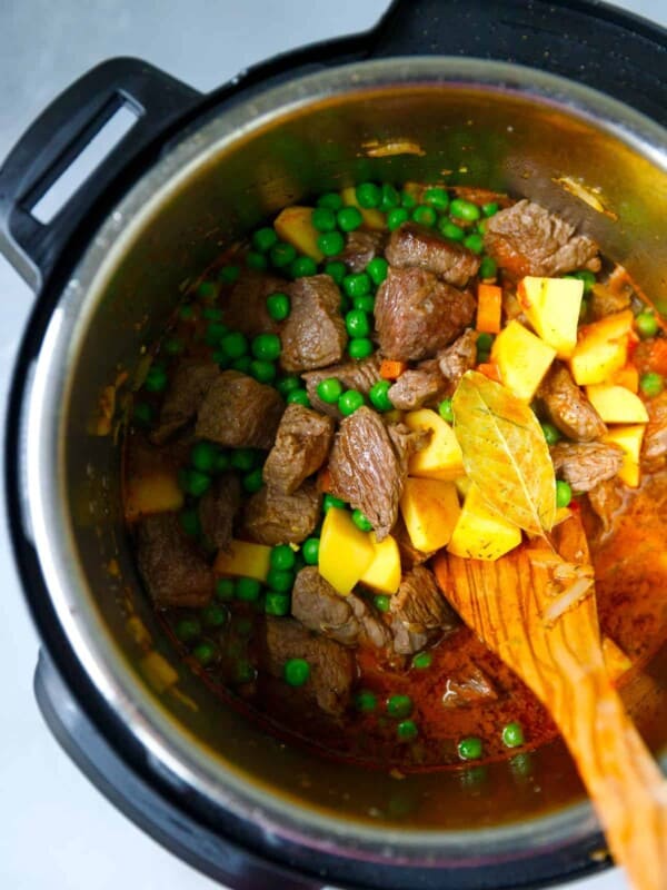An Instant Pot With Beef Stew Inside