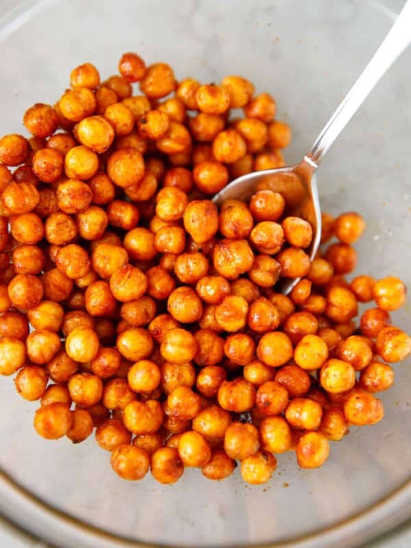 A bowl with Air Fryer Chickpeas