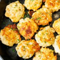 Chicken fritters in a pan