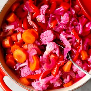 Quick pickled vegetables in a Dutch oven