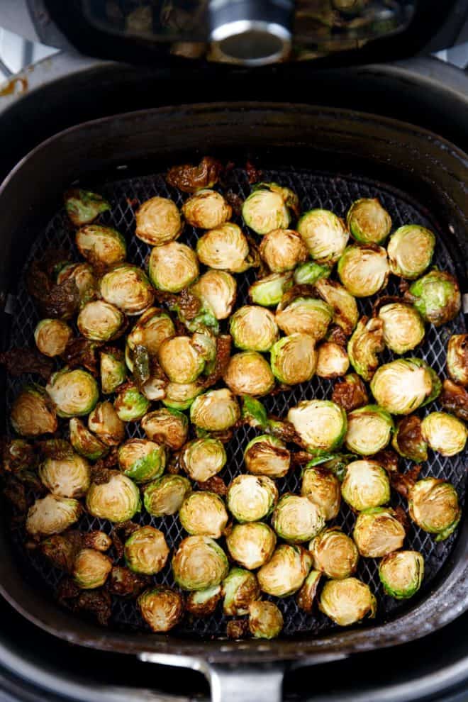 Brussel sprouts in an Air Fryer basket