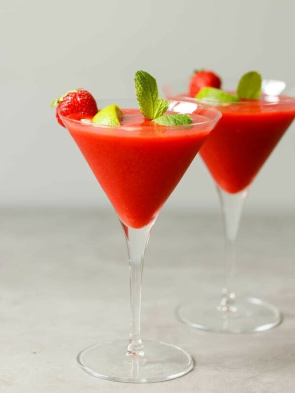 Two glasses with frozen strawberry daiquiri