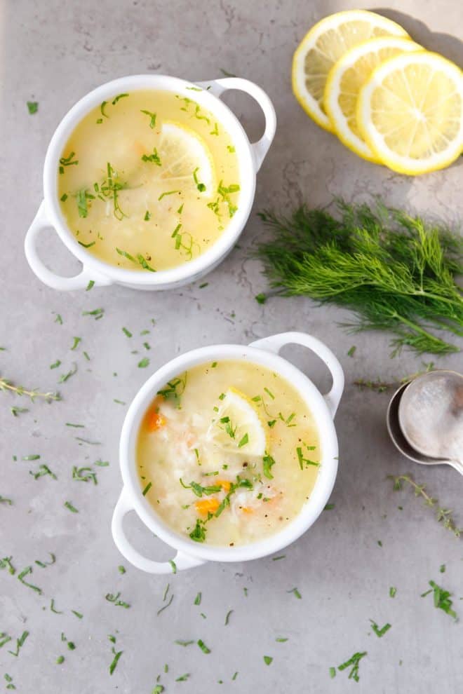 Two ramekins with fish soup