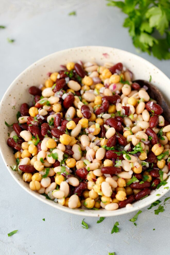 Salad with three types of beans in a bowl