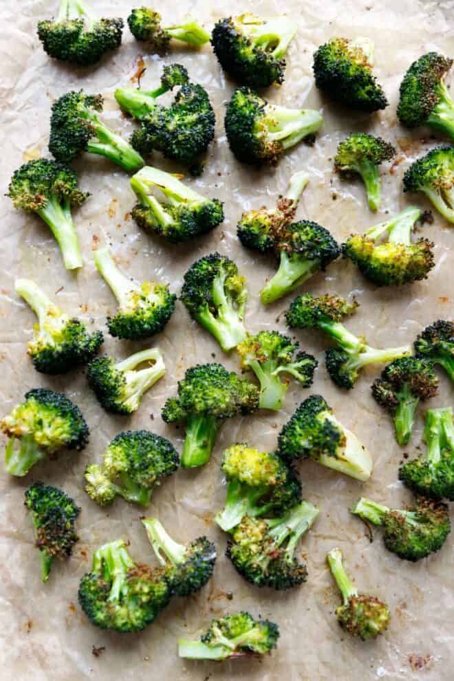 Easy roasted broccoli on a baking sheet