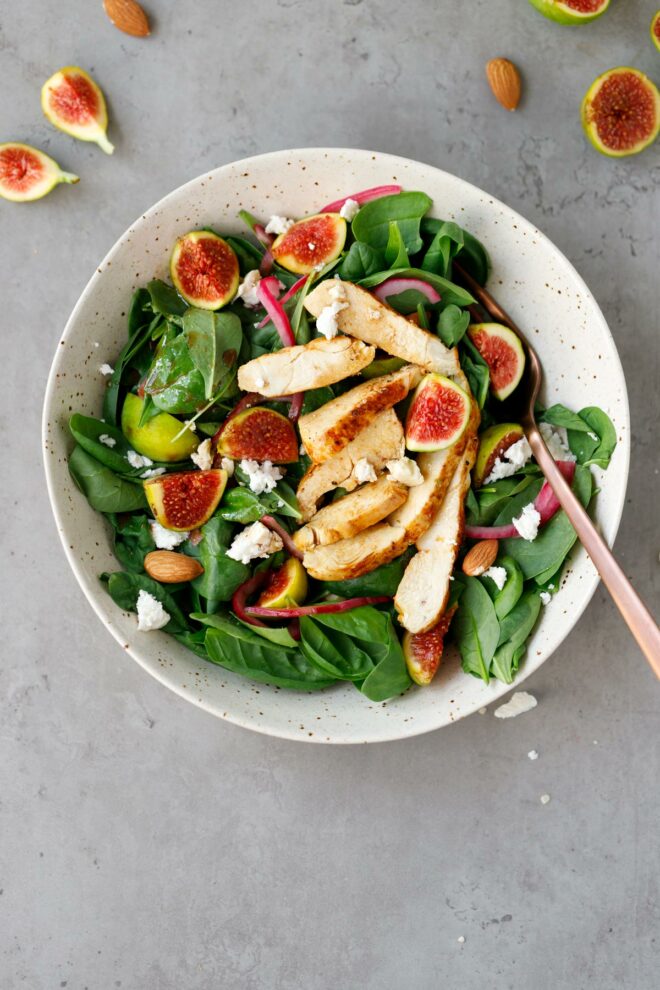 Spinach fig salad in a bowl