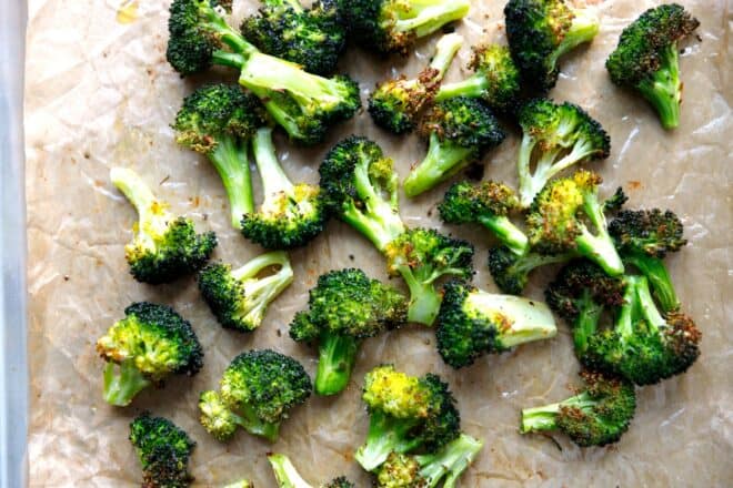 Broccoli florets on baking sheet