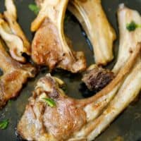 Lamb cutlets in a cast iron pan