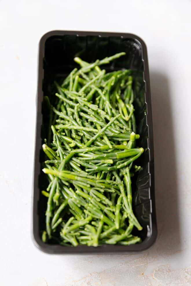 Sea Asparagus in a plastic container