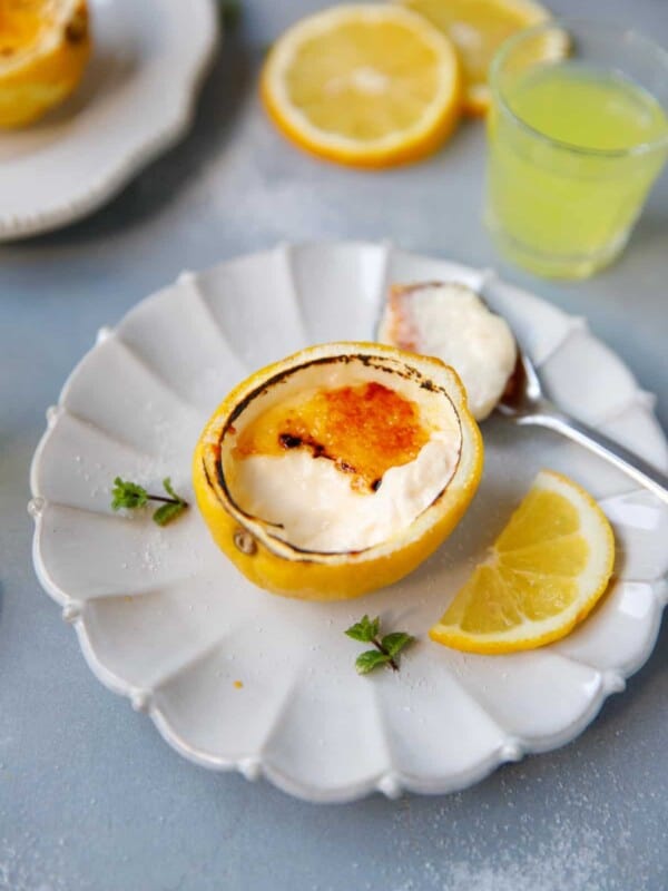 A lemon shell with Lemon Creme Brûlée