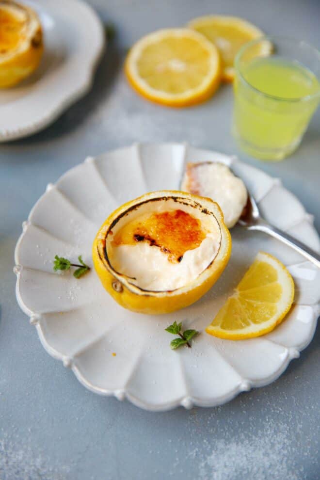 A lemon shell with Lemon Creme Brûlée