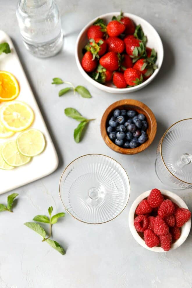 Ingredients for berry Prosecco spritzer