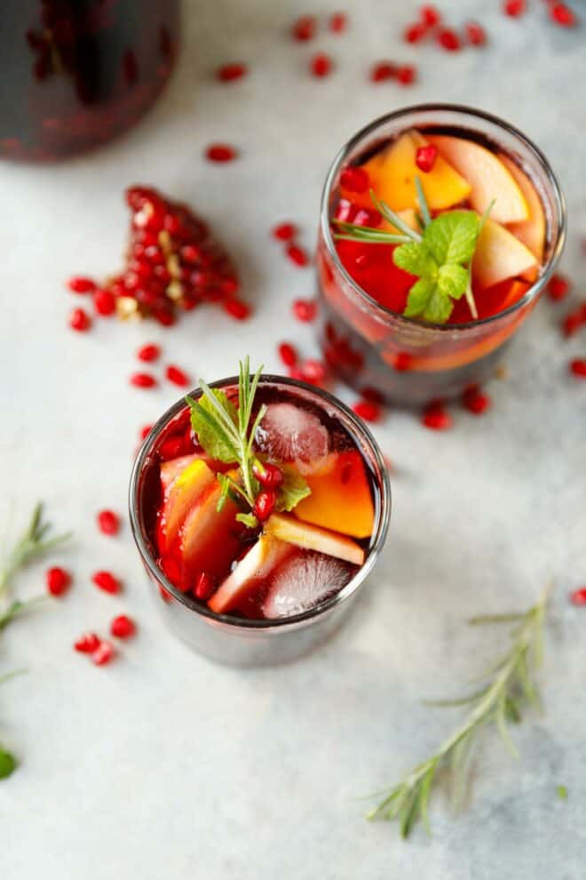 Two glasses with red wine sangria 